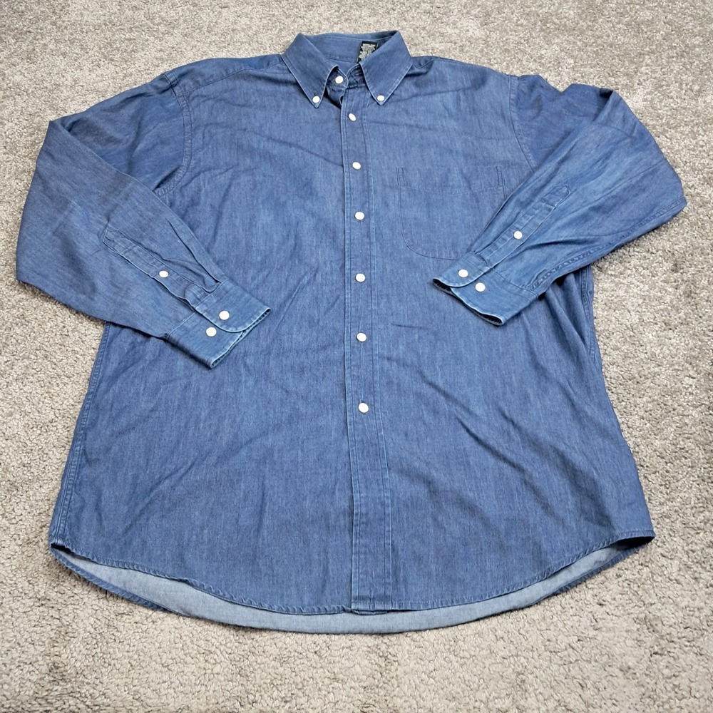 Jos A Bank Mens Medium Blue Denim Long Sleeve Button Down Shirt 100% Cotton